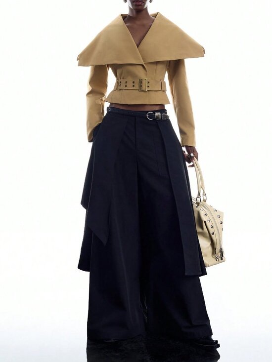 MODA ME COUTURE Jackets & Blazers - Khaki Casual Women's Large Lapel Waist Eyelet Buckle Trench Coat